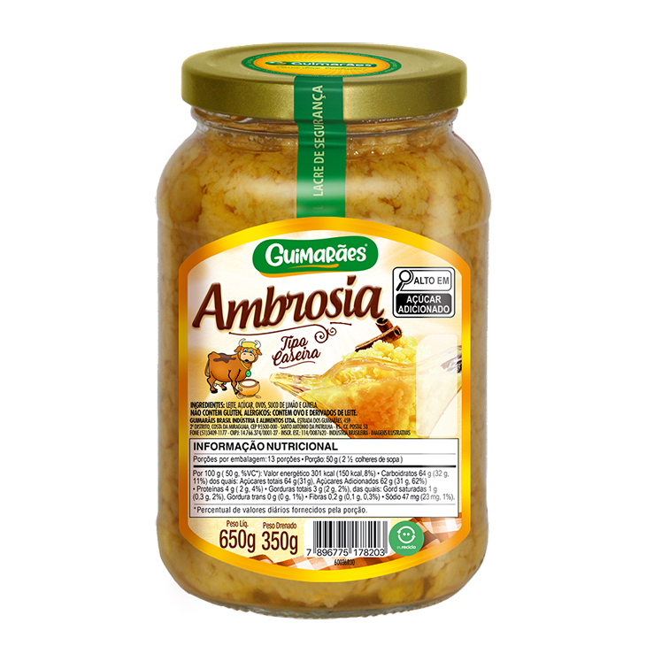 Embalagem de Doce de Ambrosia em Calda 650g